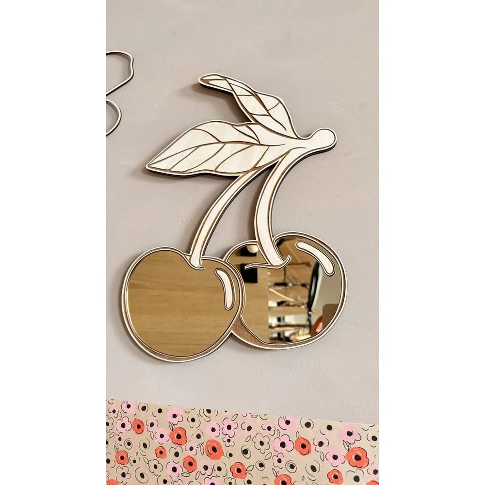 Cherry Mirror - Children's Safety Acrylic and Wooden Mirror - 30cmx30cm - Wall Decoration - Cut It Now