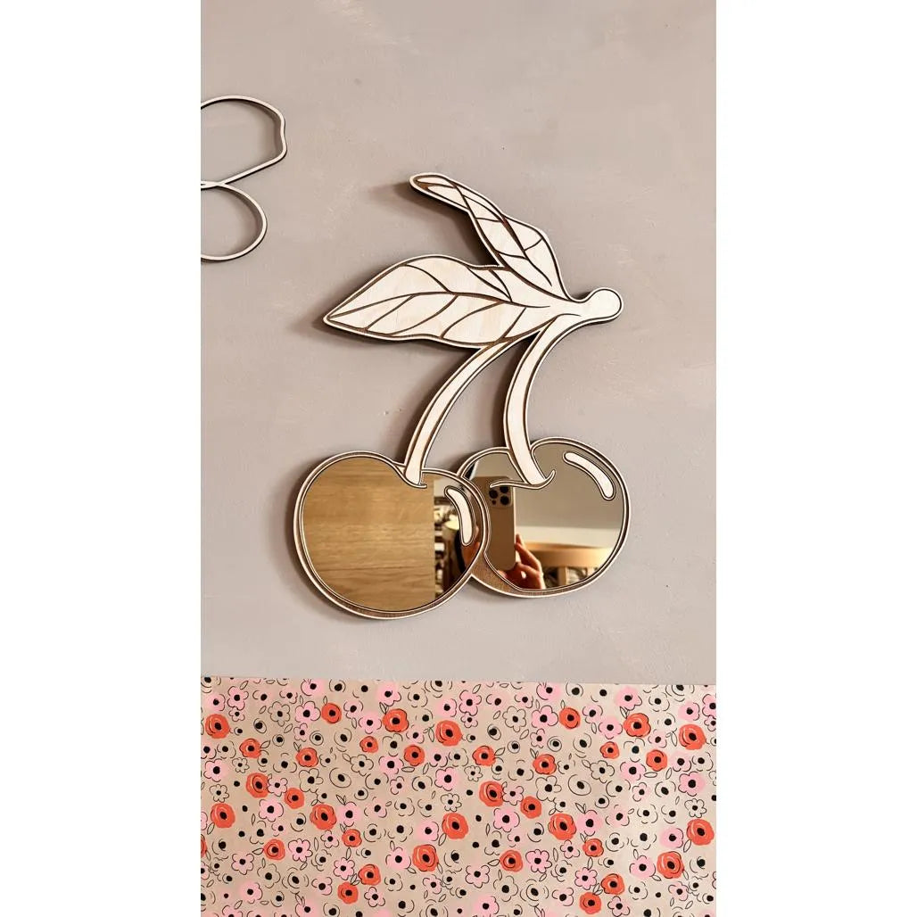 Cherry Mirror - Children's Safety Acrylic and Wooden Mirror - 30cmx30cm - Wall Decoration - Cut It Now