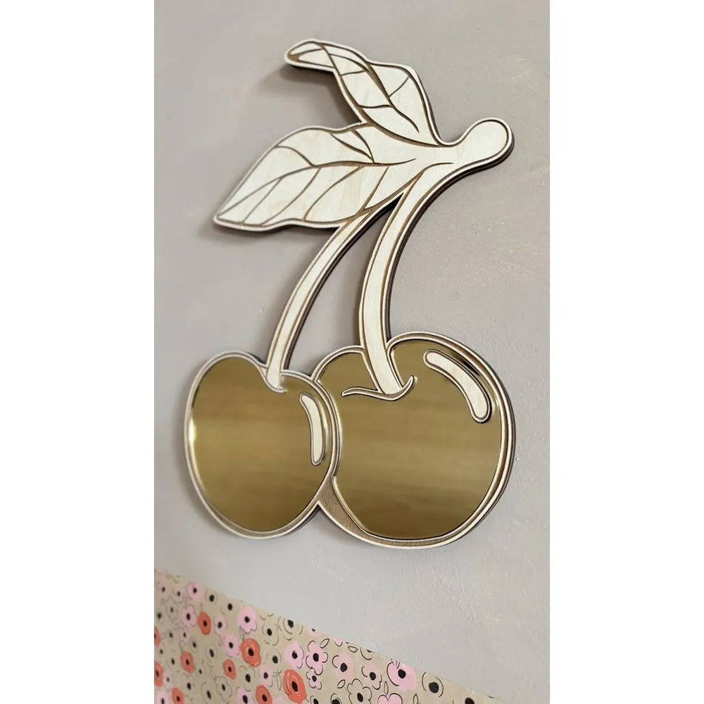 Cherry Mirror - Children's Safety Acrylic and Wooden Mirror - 30cmx30cm - Wall Decoration - Cut It Now