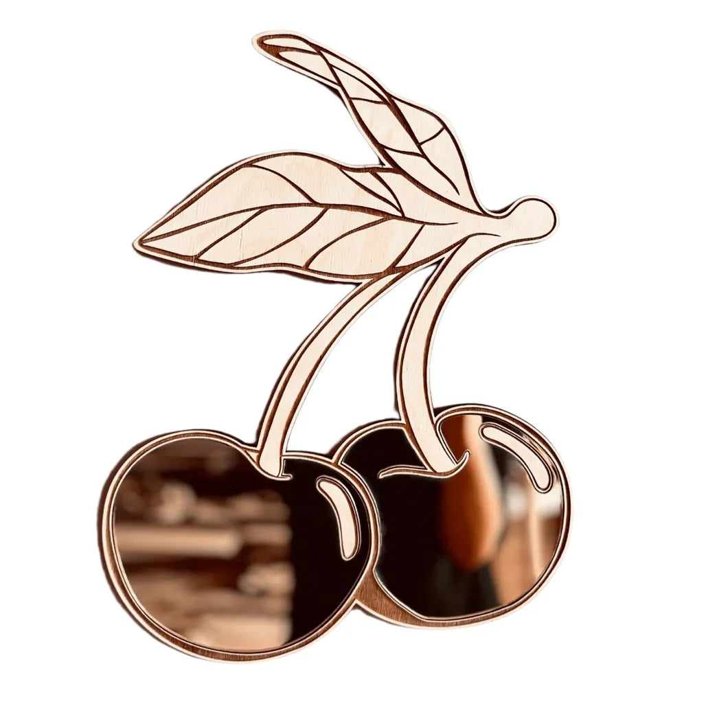 Cherry Mirror - Children's Safety Acrylic and Wooden Mirror - 30cmx30cm - Wall Decoration - Cut It Now