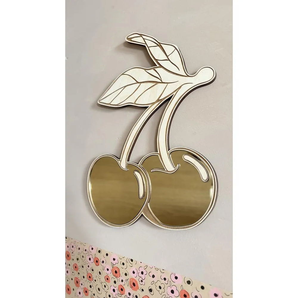Cherry Mirror - Children's Safety Acrylic and Wooden Mirror - 30cmx30cm - Wall Decoration - Cut It Now