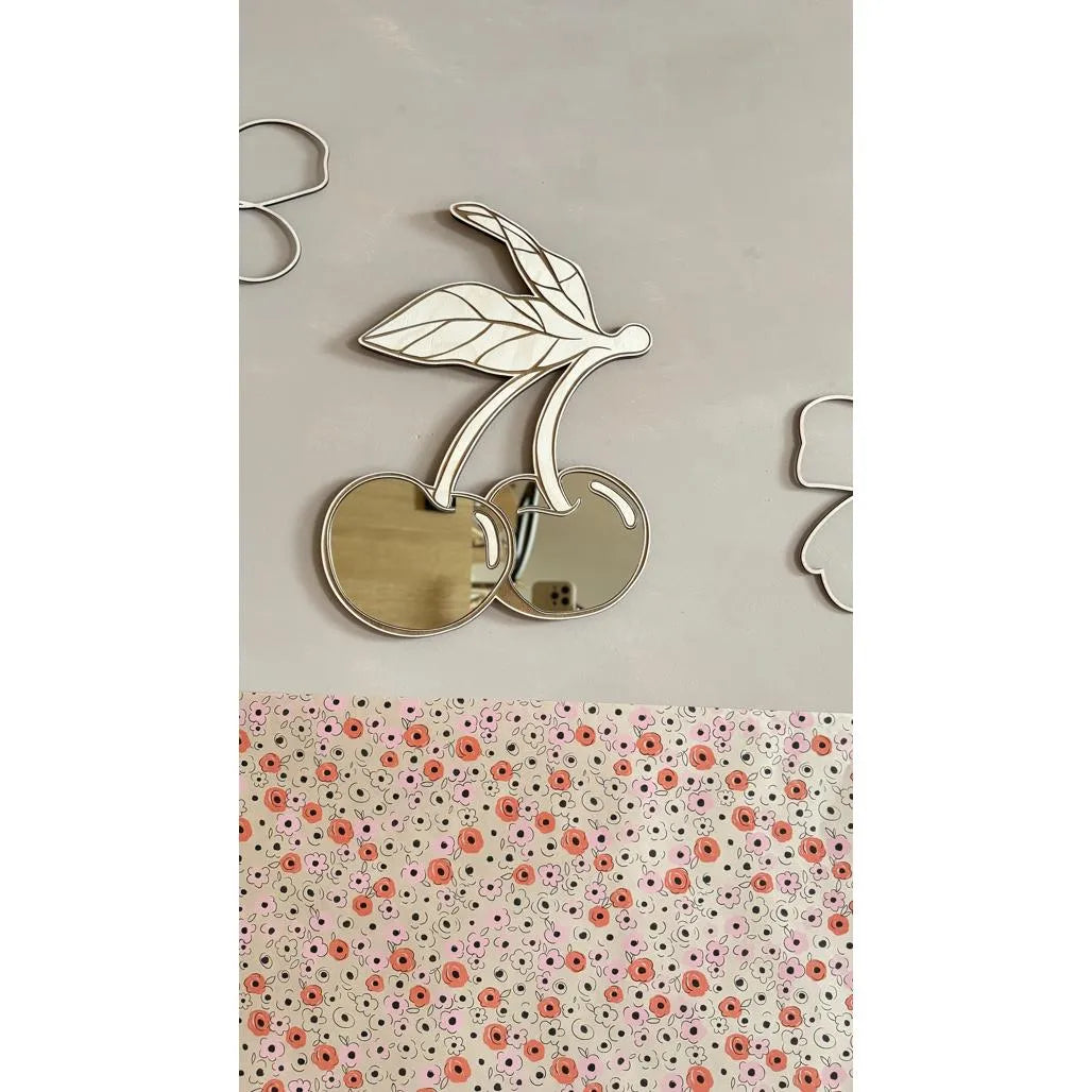 Cherry Mirror - Children's Safety Acrylic and Wooden Mirror - 30cmx30cm - Wall Decoration - Cut It Now