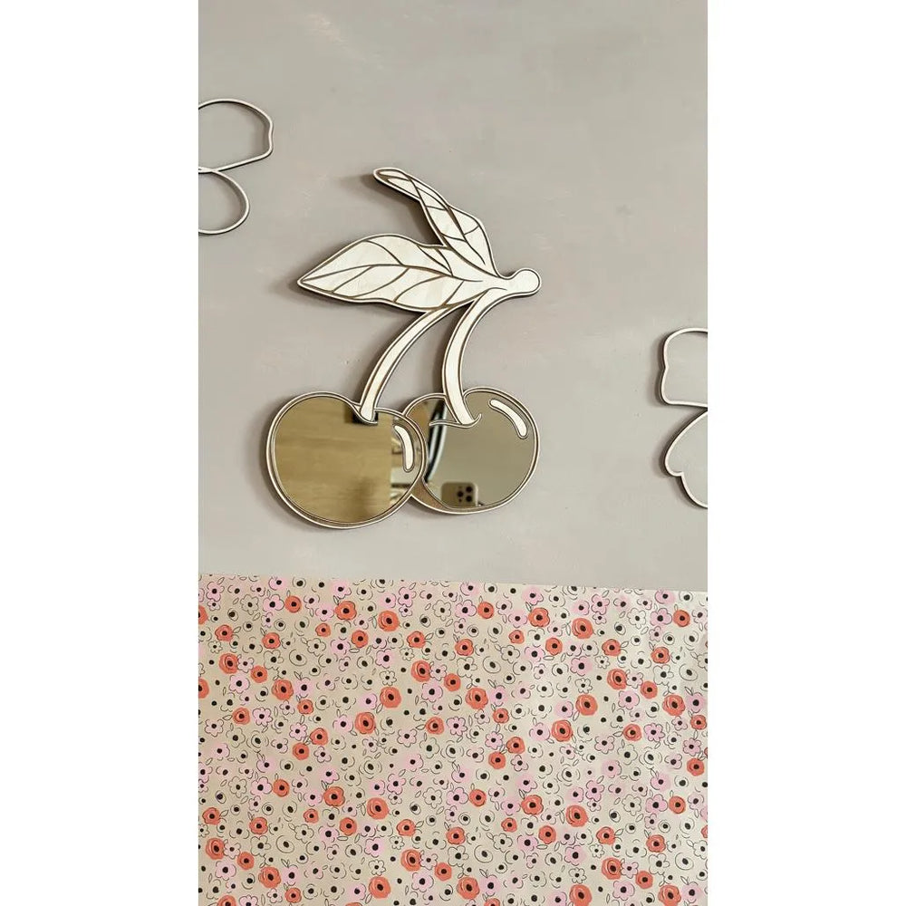 Cherry Mirror - Children's Safety Acrylic and Wooden Mirror - 30cmx30cm - Wall Decoration - Cut It Now