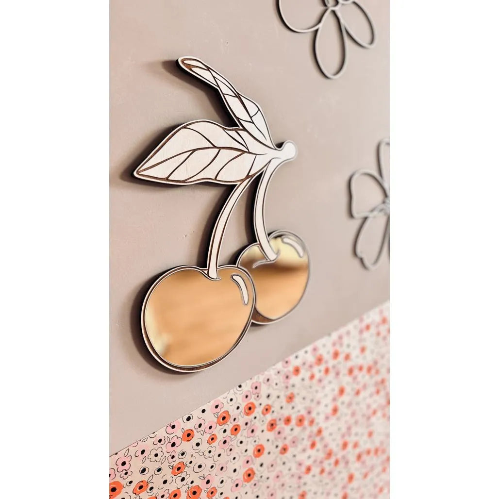 Cherry Mirror - Children's Safety Acrylic and Wooden Mirror - 30cmx30cm - Wall Decoration - Cut It Now