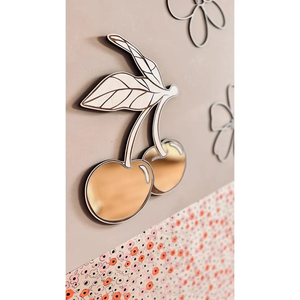 Cherry Mirror - Children's Safety Acrylic and Wooden Mirror - 30cmx30cm - Wall Decoration - Cut It Now