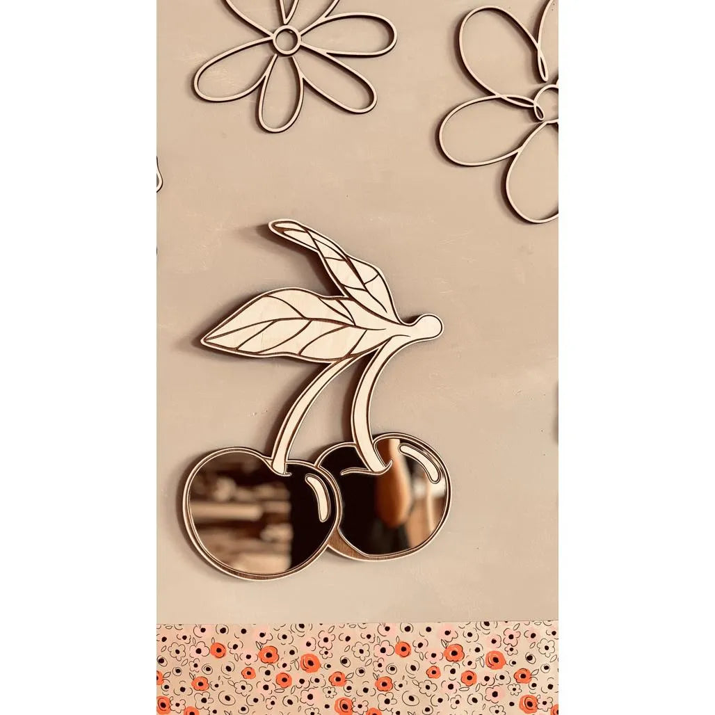 Cherry Mirror - Children's Safety Acrylic and Wooden Mirror - 30cmx30cm - Wall Decoration - Cut It Now