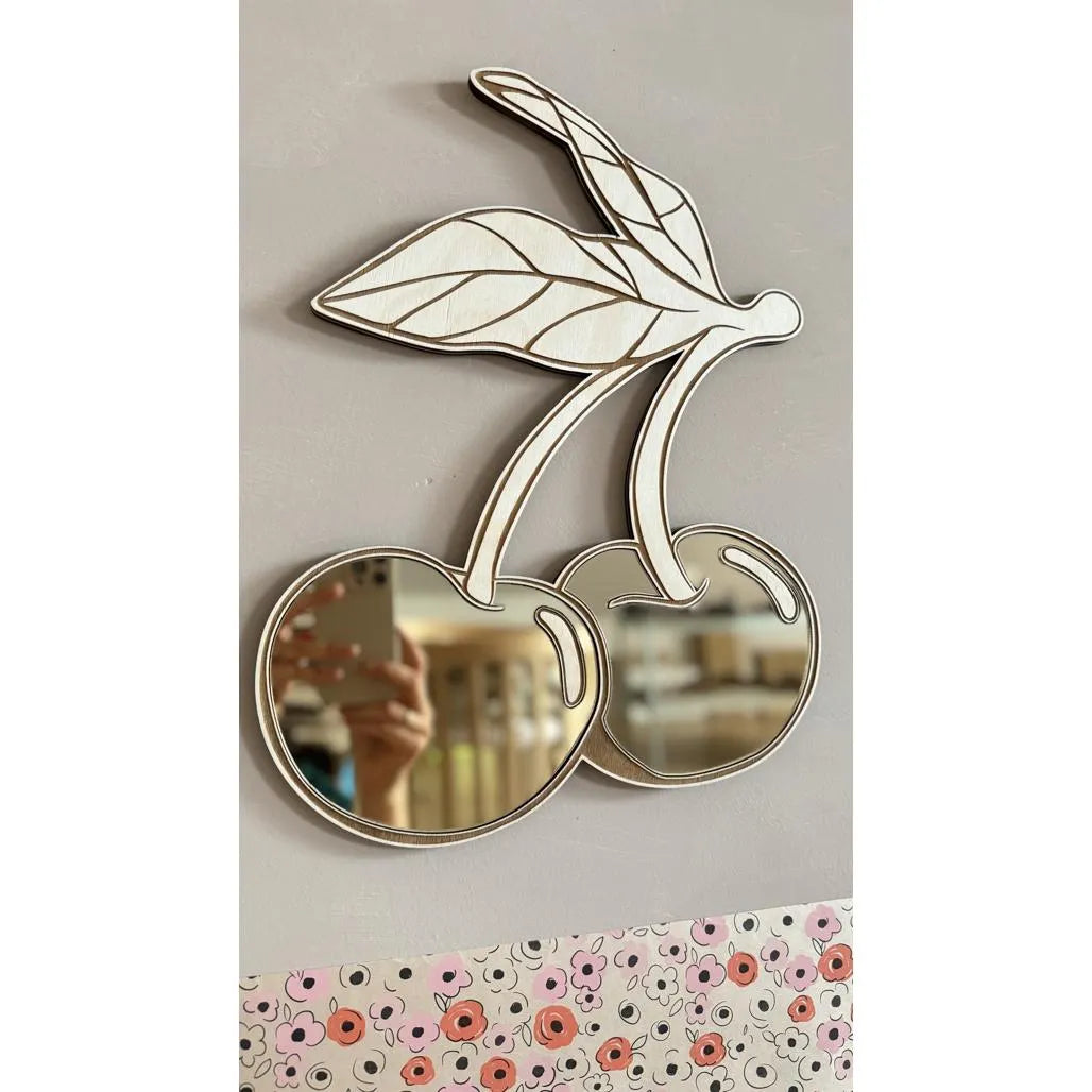 Cherry Mirror - Children's Safety Acrylic and Wooden Mirror - 30cmx30cm - Wall Decoration - Cut It Now