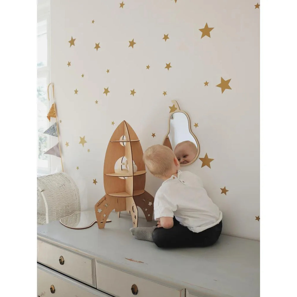 Pear Shaped Mirror - Safe Acrylic and Wooden Mirror Suitable for Kids - 23cmx35cm - Wall Decoration - Cut It